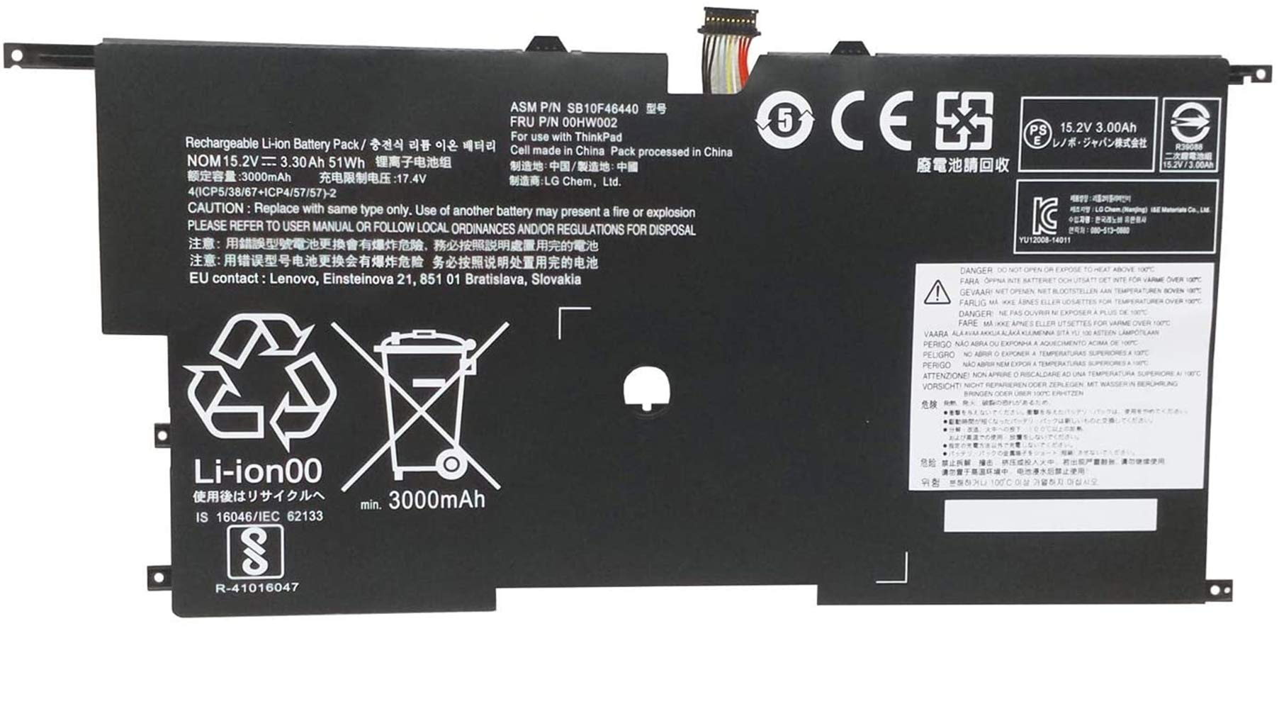 ASKC 15.2V 51WH SB10F46440 Laptop Battery for Lenovo ThinkPad X1 Carbon Gen3 2015 Series SB10F46441 00HW002 00HW003