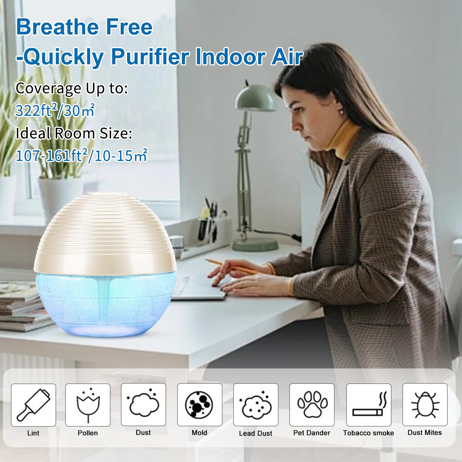ap airpleasure Water-Based Purifier Air Washer, Air Revitalizer & Freshener, Air Fresher with 6 Colorful lights for Rooms (White)