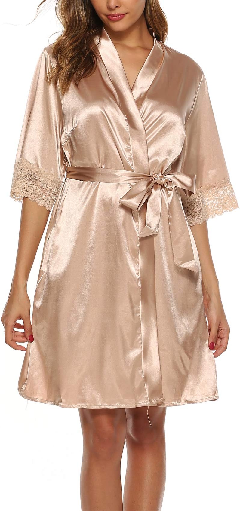 ABirdon Women's Kimono Robes Dressing Gown Satin Bathrobe Nightdress Oblique V-Neck Kimono Robe Nightwear