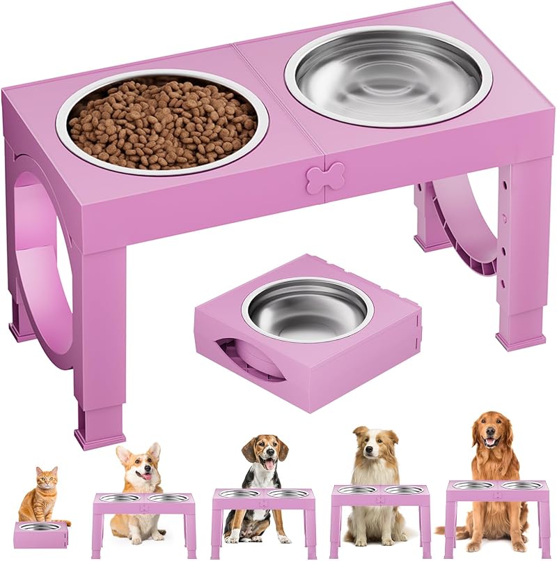 Aystkniet Raised Dog Bowls with Stand 5 Height Adjustable 8–35 cm