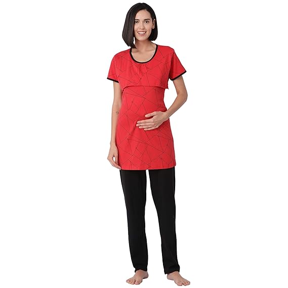 Minelli Womens Round Neck Feeding/Maternity/Nursing Night Suit