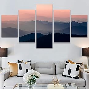 SIGNWIN 5 Panel Canvas Wall Art Orange Sunset...