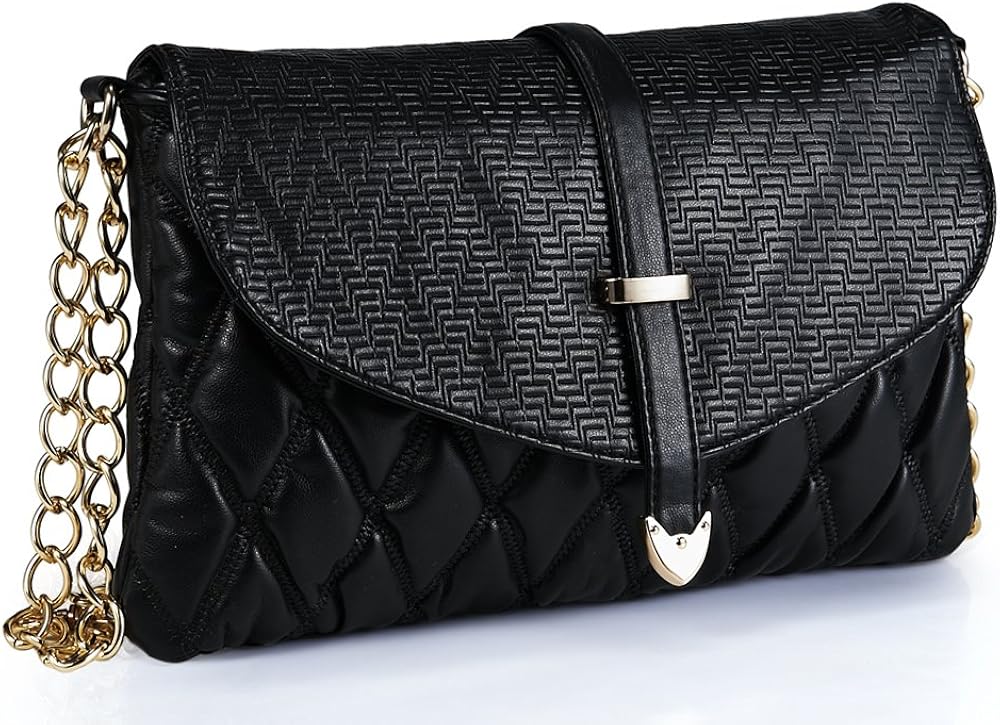 Black Quilted Shoulder Bag with Chunky Chain Strap Amazon.co.uk Clothing