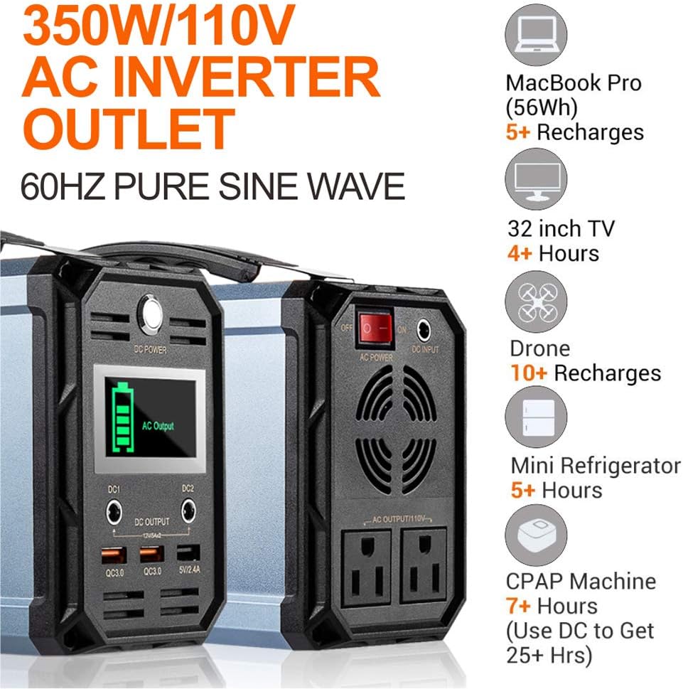 300W Solar Generator, FlashFish 60000mAh Portable Power Station Camping Potable Generator, CPAP Battery Recharged by Solar Panel/Wall Outlet/Car, 110V AC Out/DC 12V /QC USB Ports for CPAP Camp Travel : Garden & Outdoor