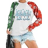 Ovazly Christmas Shirts for Women Winter Sweatshirt Funny Long Sleeve Shirts Chrismas Tree Graphic Decoration