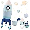 JETM·HH Silicone Rocket Stacking Toy - Space Rocket Toy - Baby Teething Toys -Early Learning Stacking Tower Educational Learning Stacking Toys Nesting Toy for Early Educational for Infants (Blue)