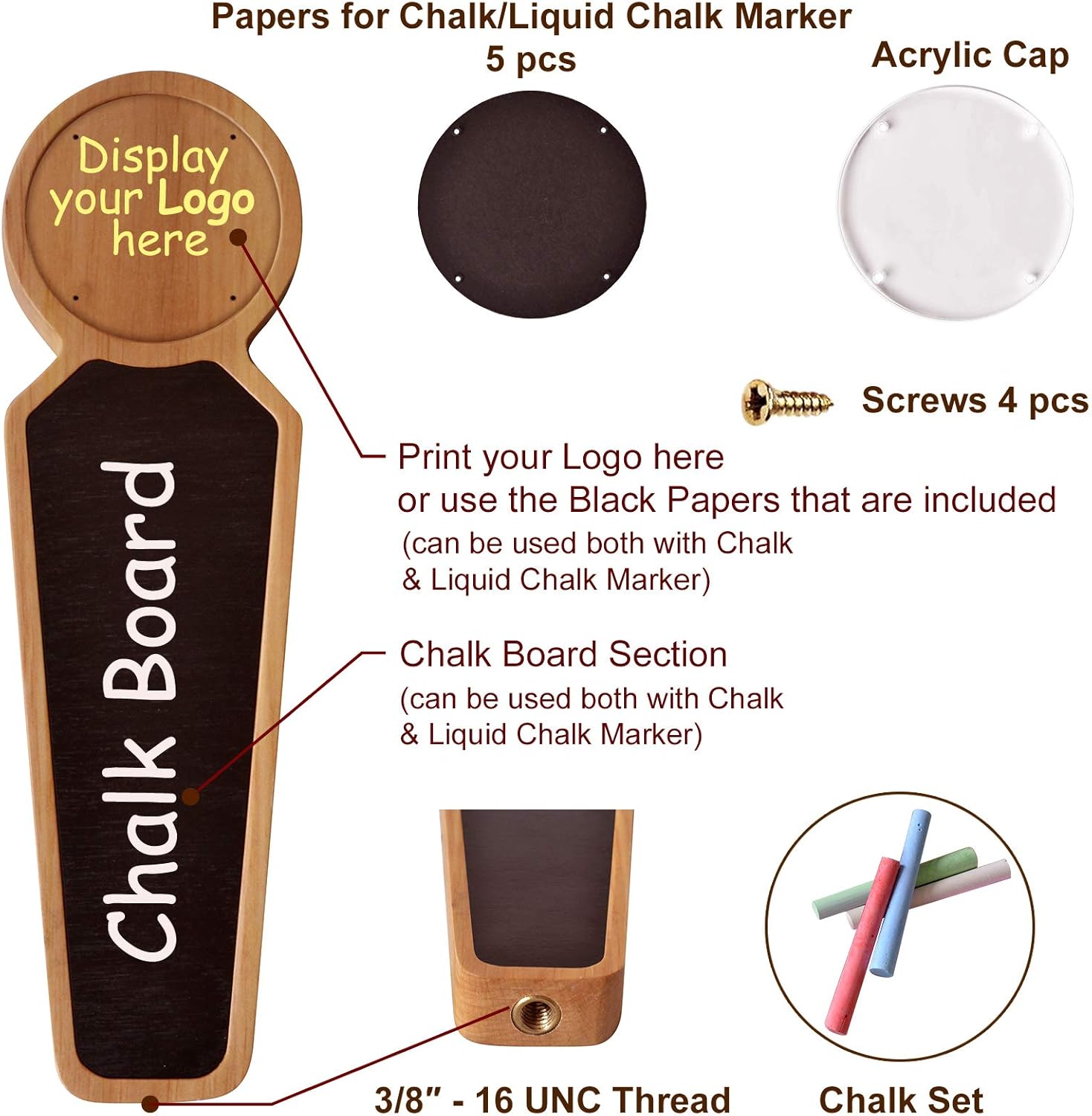 Large Wooden Chalkboard Tap Handles for Kegerator Bar Restaurant Brewery Craft Beer Tap Handle Label Display for All Beer-Lovers (Light) (Light) - Image 4