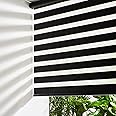 Persilux Cordless Zebra Blinds for Windows Free-Stop Roller Windows Shades (24" W X 72" H, Black) Dual Layer Light Control for Day and Night, Light Filtering Sheer Shades for Home, Bedroom