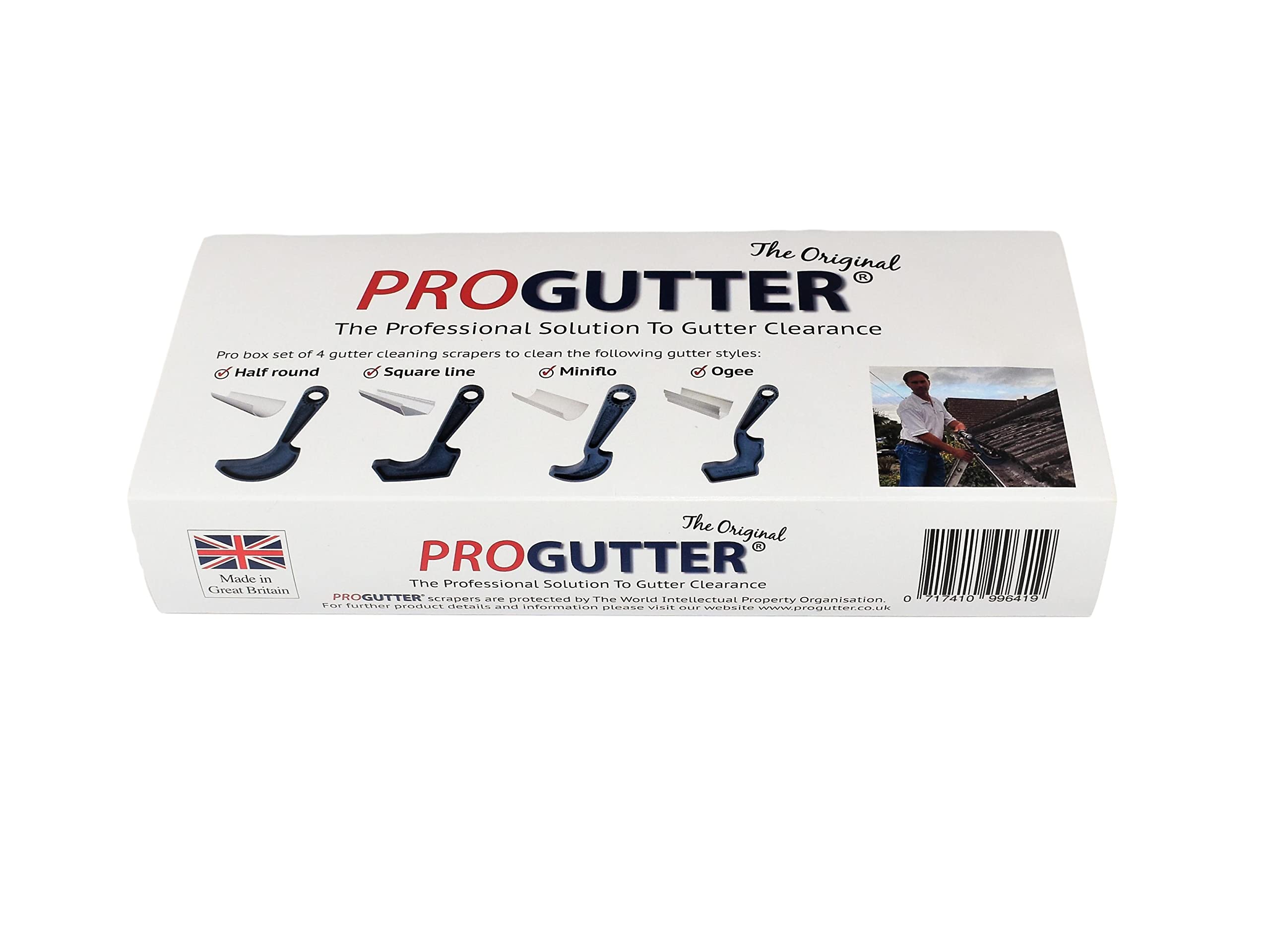 PROGUTTER Box Set of 4 Gutter Cleaning scrapers. The 4 Original Scrapers for Removing Debris and Weeds from Gutters.
