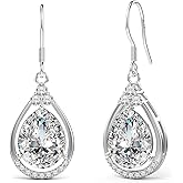 18K White Gold Plated Sterling Silver Teardrop Cubic Zirconia Drop Dangle Earrings for Women Pear Cut CZ Diamond Dangle Earrings Hypoallergenic Jewelry