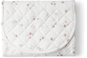Makemake Organics Organic Portable Changing Pad GOTS Certified Organic Cotton Fill Portable Diaper Changing Mat Diaper Clutch Changing Station Kit Compact Travel Pad (33"x34", Bloom)