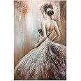 Boiee Art,24x36Inch Hand Painted Girl in Wedding Dress Canvas Paintings Abstract Figure Artwork Acrylic Wall Art Painting Framed Ready to Hang for Living room