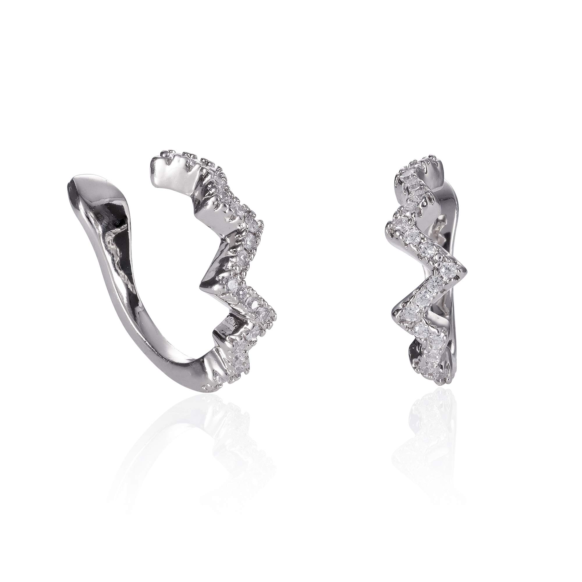 namana Silver Zig Zag Ear Cuff Earrings for Women and Teen Girls, Silver Ear Cuffs with Cubic Zirconia Stones, Pair of Ear Cuff Earrings No Piercing, Edgy Ear Cuffs for Women for Non Pierced Ears