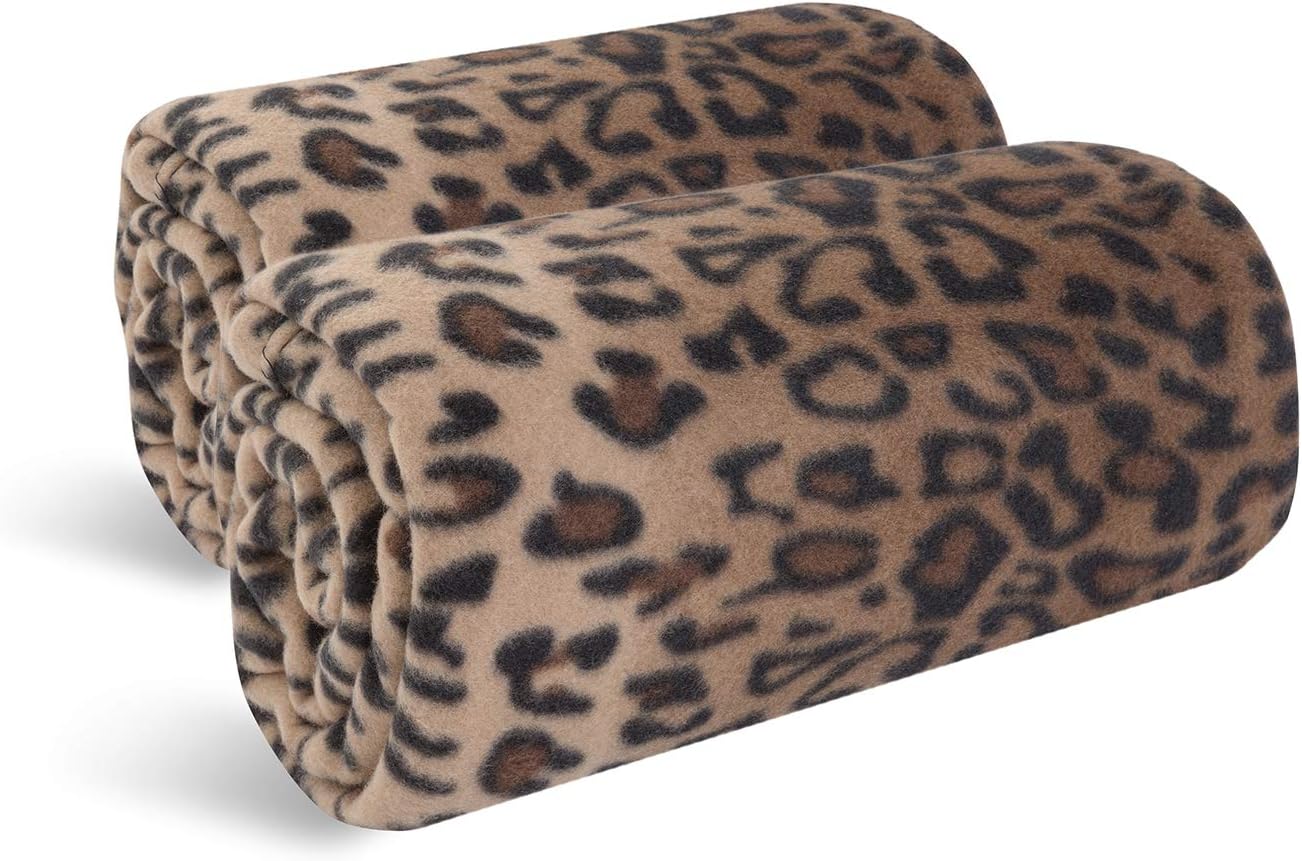 World's Best Cozy-Soft Microfleece Travel Blanket, 50 x 60 Inch, Leopard (Pack of 2)