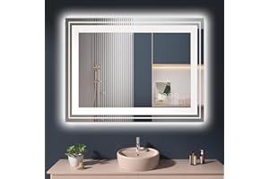 Snowdool LED Bathroom Mirror, 40"X30" with Front and Backlit, Anti-Fog, Bathroom Vanity Mirror for Wall, Memory Function, Stepless Dimmable, Tempered Glass (Horizontal/Vertical)