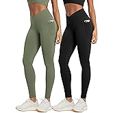 ODODOS 2 Pack Buttery Soft Cross Waist Leggings with Pockets for Women, ODCLOUD 25" / 28" Crossover Lounge Yoga Pants