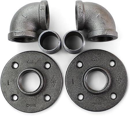 Pember Lee Industrial Pipe Curtain Rod Kit Black Steel Elbow