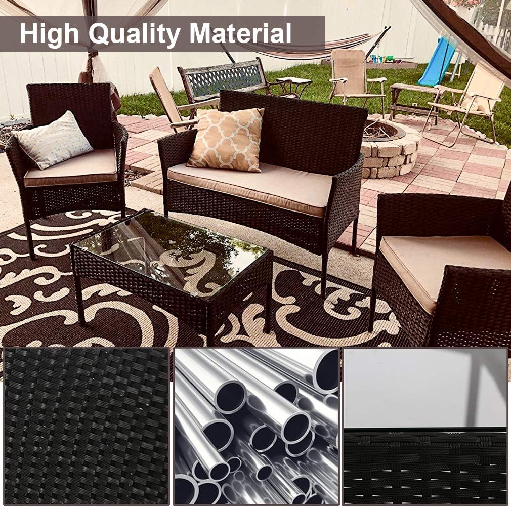 FDW Patio Furniture Set 4 Pieces Outdoor Rattan Chair Wicker Sofa Garden Conversation Bistro Sets for Yard,Pool or Backyard: Garden & Outdoor
