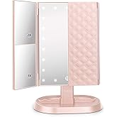 deweisn Trifold Lighted Vanity Makeup Mirror with 21 LED Lights,1x/2x/3x Magnification and Touch Screen Dimming,Two Power Supplies Makeup Mirror, Gift for Women