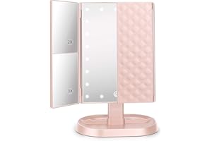 deweisn Trifold Lighted Vanity Makeup Mirror with 21 LED Lights,1x/2x/3x Magnification and Touch Screen Dimming,Two Power Supplies Makeup Mirror, Gift for Women