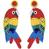 Emulily Beaded Colorful Parrot Post Earrings Handmade Parrot Earrings