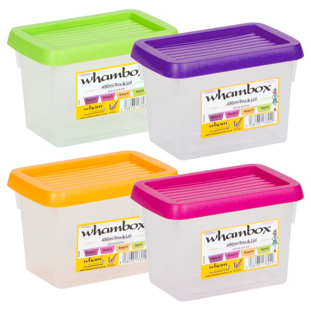 Wham Box & Lid Small Handy Storage Plastic Containers, 490ml Set of 4