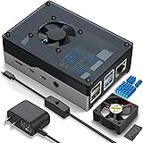 Miuzei Case for Raspberry Pi 4, Raspberry Pi 4b Case with Fan 35mm, with 5V 3A Power Supply, 4 pcs Heatsinks for Raspberry Pi