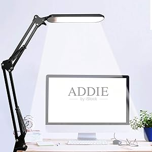 LED Desk Lamp, ADDIE Swing Arm Architect Table Clamp Mounted Light, 3 Color Modes with Stepless Dimming, Touch Control, Natural Daylight Eye Caring Reading lamp for Study, Work, Home, Office (Black)