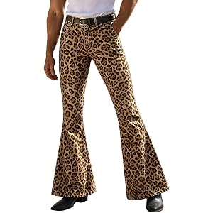 HJINGSUN Bell Bottom Pants for Men Leopard Print Flared Pants | Mens Bell Bottom Pants 70s Vintage Stylish Dancing Stage Perf