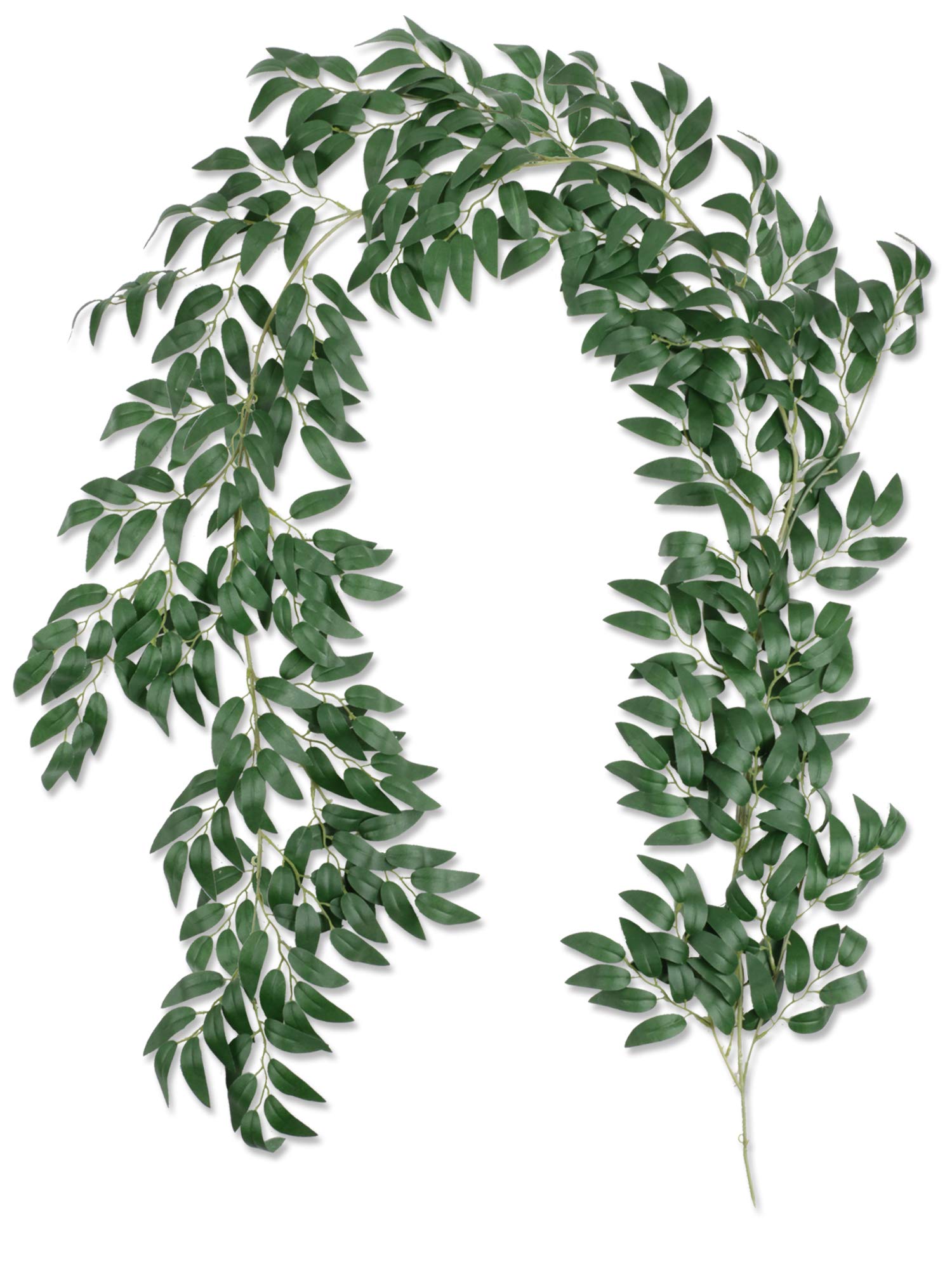 Famibay 2 Pack Artificial Willow Garland 11.4 Ft Silk Green Leaves Vine Faux Greenery Foliage Hanging Plants Fake Willow Leaves Twigs for Wall Wedding Arch Party Garden Table(Willow Garland-01, 2PC)