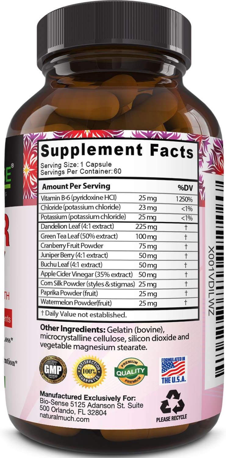 Natural Diuretic Water Away Pills Vitamin B6 Potassium & Dandelion Root Extract Water Retention Anti-Bloating and Swelling Capsules Weight Loss for Women & Men with Antioxidant Green Tea by Bio Sense: Health & Personal Care