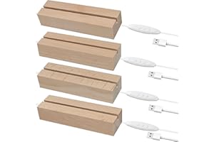 EATAKWARD 4 Pcs 5.9" Wood Rectangle Light Display Pedestal, Wooden LED Display Base Dimmable Colorful Lights Lamp Stand with USB Cable for Acrylic, Crystal, Night Light, Glass Resin Art