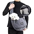 NATUYA Dog Sling Carrier Puppy Carrier Openable Breathable Mesh Hands-Free Small Dog Carry Travel Bag with Adjustable Padded Strap Pocket Large Space Pet Carrier for Outdoor Hiking (Dark Grey,8-15lb)