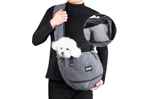 NATUYA Dog Sling Carrier Puppy Carrier Openable Breathable Mesh Hands-Free Small Dog Carry Travel Bag with Adjustable Padded Strap Pocket Large Space Pet Carrier for Outdoor Hiking (Dark Grey, 3-8 lb)