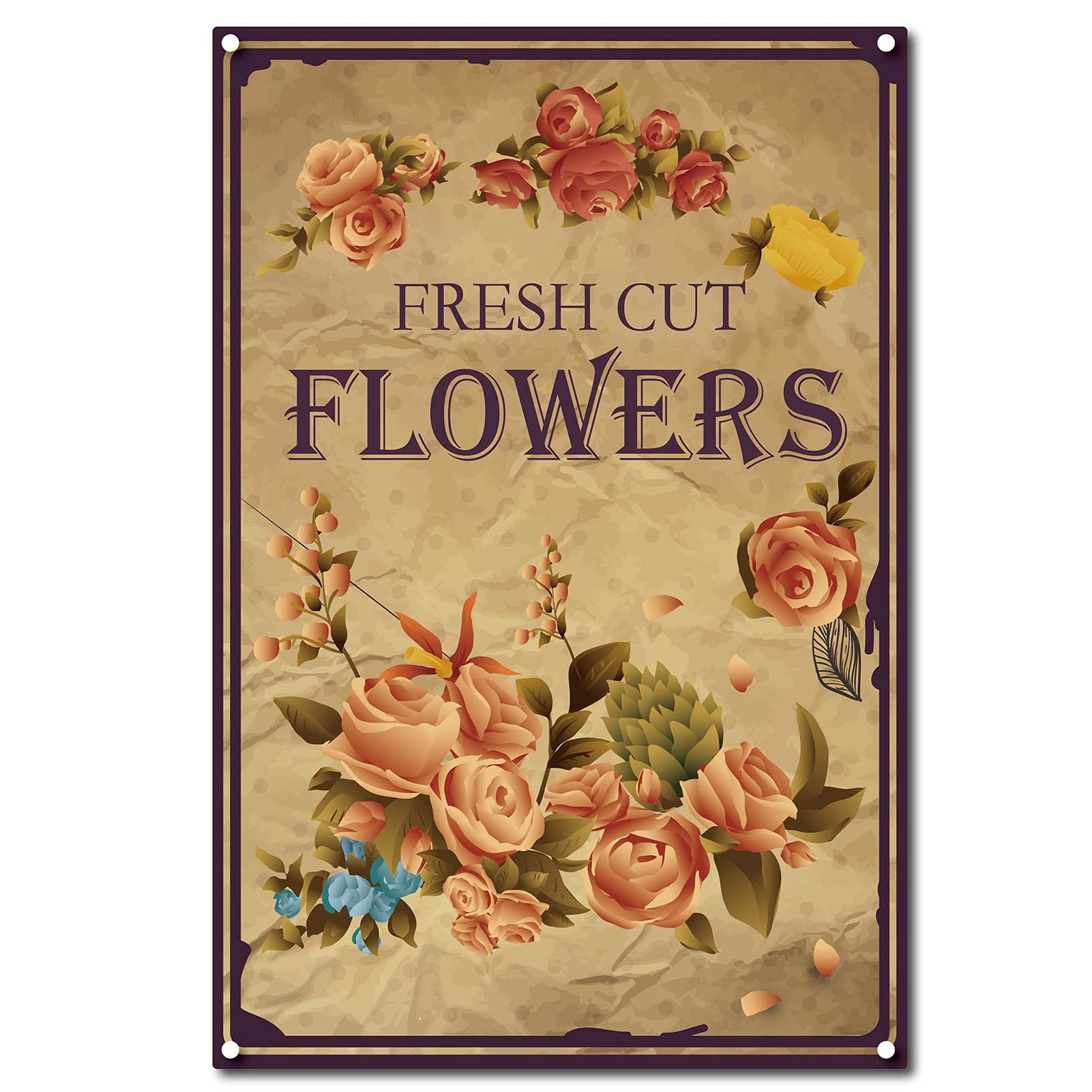 CREATCABIN Retro Vintage Tin Sign Fresh Cut Flowers Metal Wall Decor Decoration Art Mural for Home Garden Kitchen Bar Pub Living Room Office Garage Poster Plaque 12 x 8inch