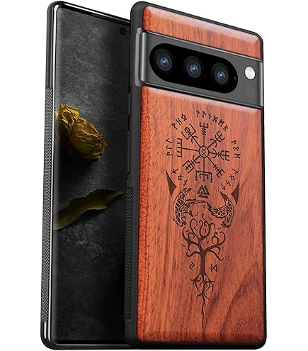 Carveit Designer Wooden Case For Google Pixel 8 Case Protective Cover [Wood Engraving & Shell Inlay] Compatible With Wireless Chargers Pixel 8 (Fox And Woods-Blackwood