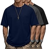 Ficerd 3 Pack Men's Big and Tall T Shirt, Short Sleeve Pocket Cotton Tee Crew Neck Lightweight Tops Solid Loose Fit Shirts(Black, Navy Blue, Dark Mixed Gray,X-Large)