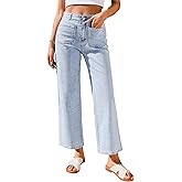 GRAPENT Wide Leg Jeans for Women High Waisted Straight Leg Stretchy Cropped Denim Pants with Pockets Jean Trousers