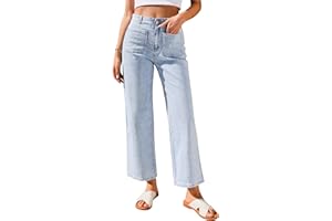 GRAPENT Wide Leg Jeans for Women High Waisted Straight Leg Stretchy Cropped Denim Pants with Pockets Jean Trousers