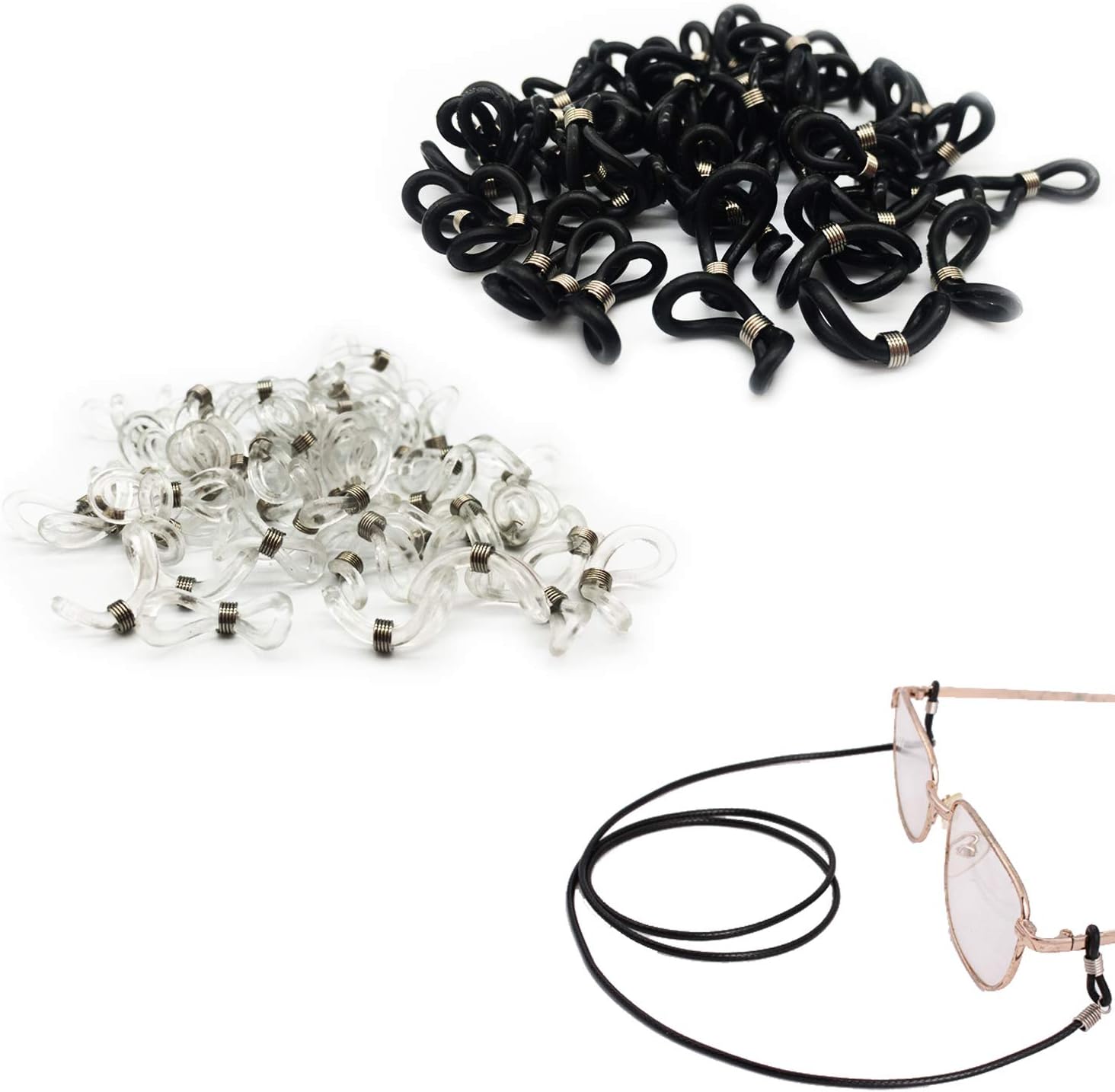 100 Pieces Eyeglass Chain Ends Adjustable Spring Rubber Ends Connectors