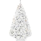 Best Choice Products Pre-Lit White Christmas Tree, 6ft Artificial Snow Flocked Full Fir Tree, Holiday Decoration w/ 250 Lights, 928 Branch Tips