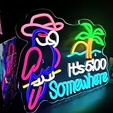 Its 5:00 O'clock Some Where Parrot Neon Sign for wall decor Palm Tree Sun LED Light for Club Man Cave Bar Beer Garage Dimmable USB Powered Neon Art Signs(16.5in*13.2in)