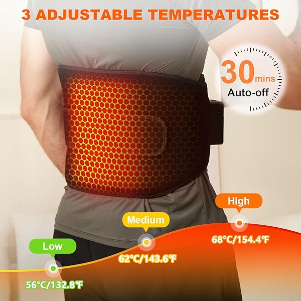 REMO CORDLESS HEATING PAD FOR BACK PAIN RELIEF, PORTABLE HEATING PAD FOR LOWER BACK, EXTENDED TO 60 INCHES, WEARABLE HEATING PADS FOR CRAMPS WITH 3 HEAT, 30MINS AUTO-OFF, BIRTHDAY GIFTS FOR MOM DAD