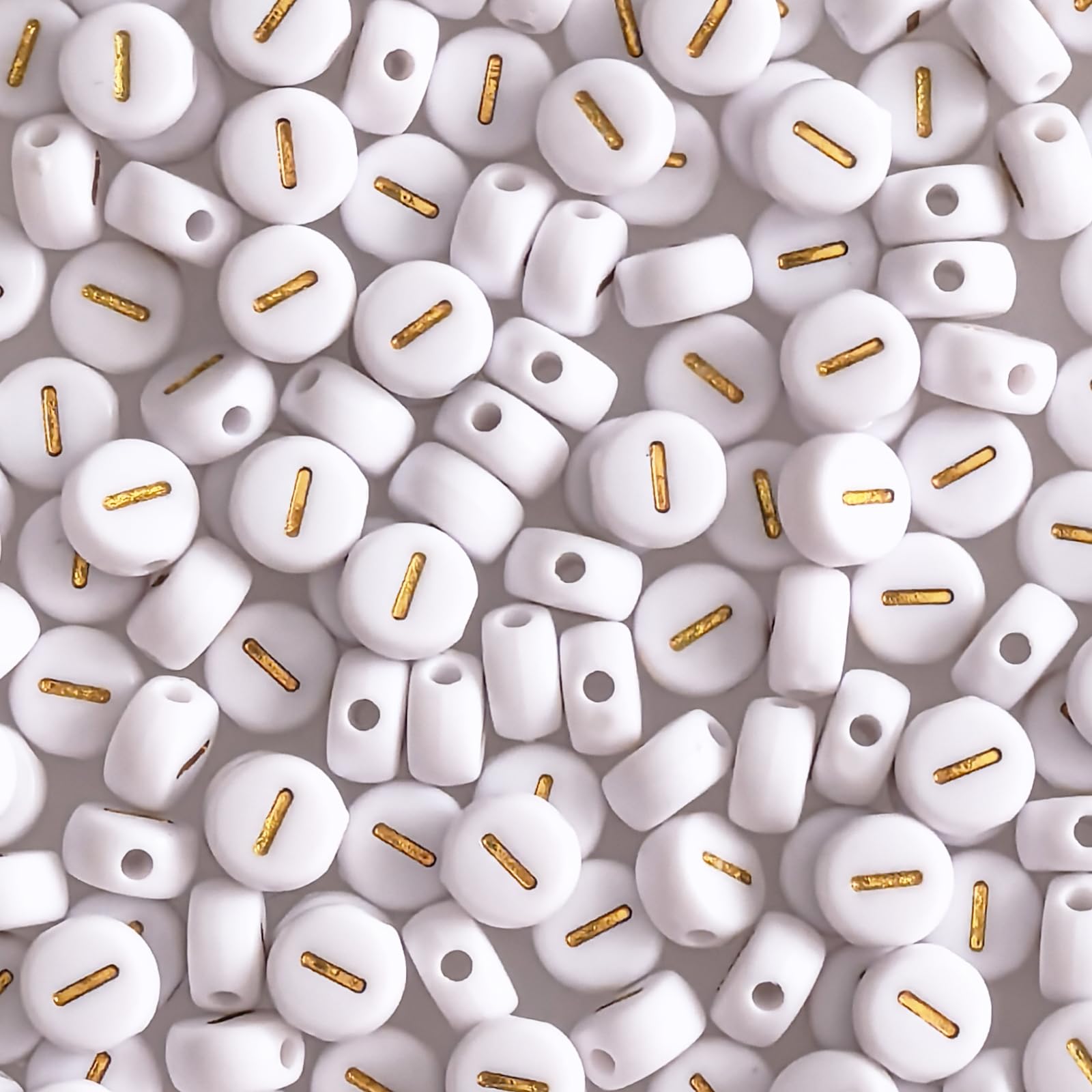 300pcs Round Letter Beads I 4x7mm Acrylic Gold