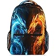 Abstract Dragon Backpacks for Boys Girls Kids Fire Water Dragon Lightweight 16 Inch School Backpack Laptop College Bookbag Travel Casual Daypack Hiking Camping Computer Rucksack Medium