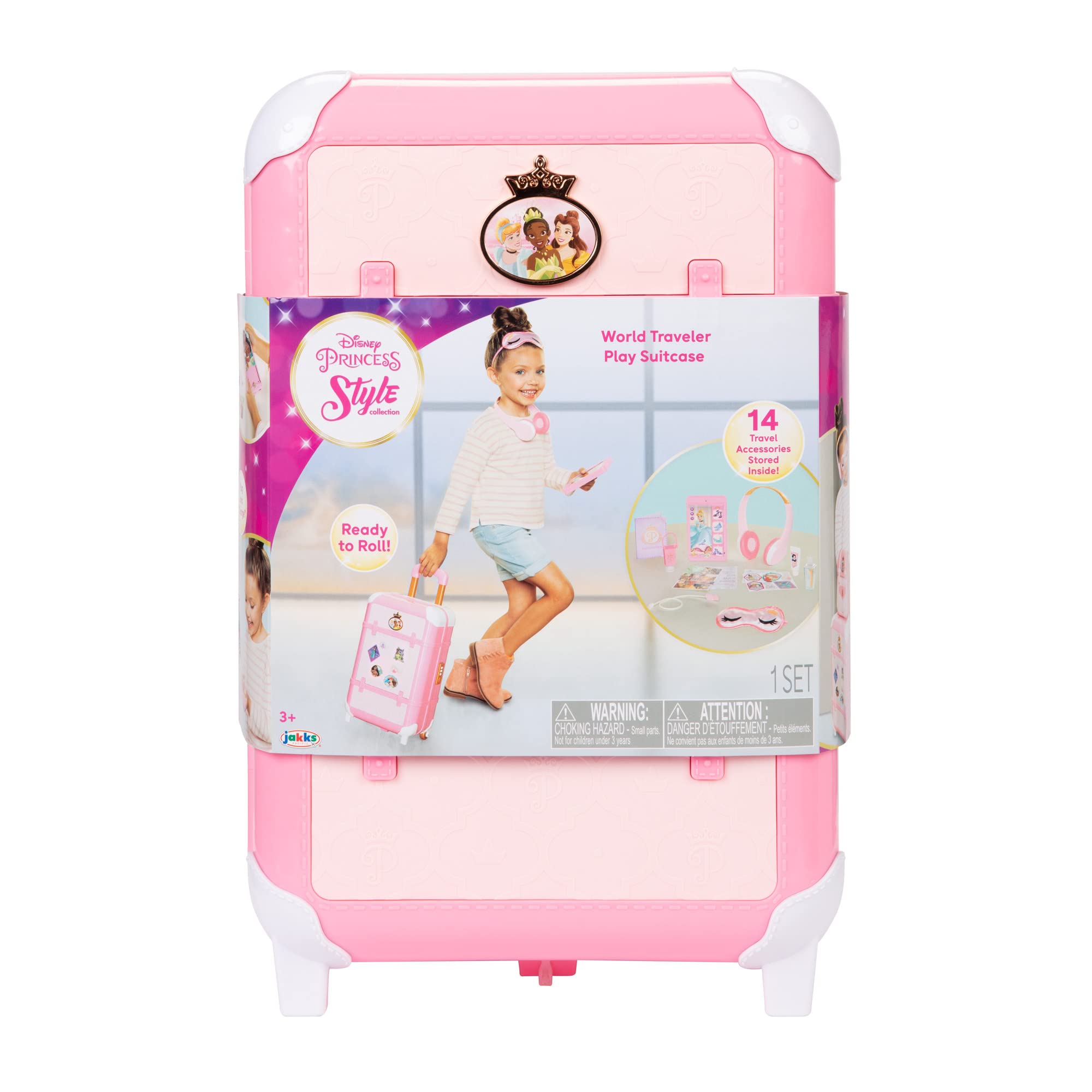 Disney Princess Travel Suitcase Play Set for Girls with Luggage Tag Style Collection, 14 Pretend Play Accessories Pieces Including Travel Passport! for Ages 3+