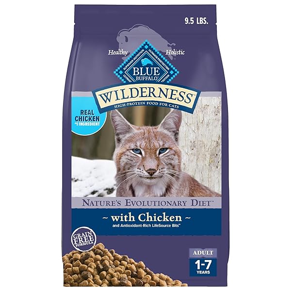 BLUE BUFFALO WILDERNESS NATURE’S EVOLUTIONARY DIET HIGH-PROTEIN, GRAIN-FREE NATURAL DRY FOOD FOR ADULT CATS, CHICKEN, 9.5-LB BAG
