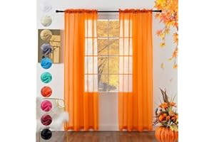 youleyar Solid Sheer Rod Pocket Curtain Voile Draperies 2 Panels White Beige Black Grey Coffee 52 Inch Width 84 Inch Long 1 Pair for Kitchen Bedroom Children Living Room Yard (Orange,52Wｘ84L)