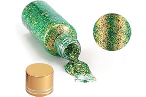 LEZERO Green Body Glitter Gel, Mermaid Sequins Face Glitter Makeup for Body, Hair, Face, Nail, Eyeshadow, Long Lasting Waterproof Makeup Accessories for St. Patrick's Day, 1oz (Laser Green)