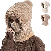 3 in 1 Beanie Hat for Women, 3 in 1 Beanie Hat with Scarf and Mask,Warm Winter Pom Hat for Cold Weather